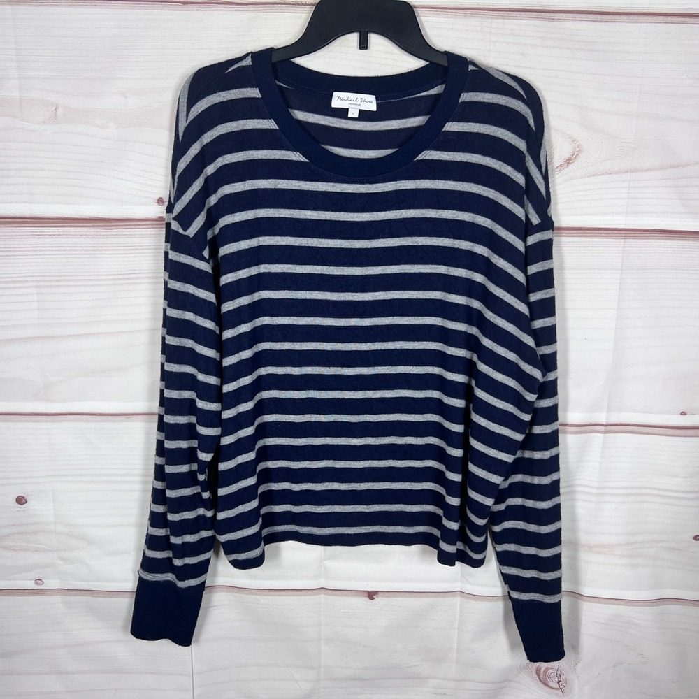 Michael Stars Top Women Large Blue Stripe Long Sleeve Crew Neck Casual Soft Knit